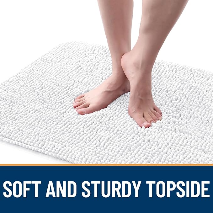OLANLY Dog Door Mat for Muddy Paws 54x24, Absorbs Moisture and Dirt, Absorbent Non-Slip Washable Doormat, Quick Dry Chenille Mud Mat for Dogs, Entry Indoor Entryway Carpet for Inside Floor, White