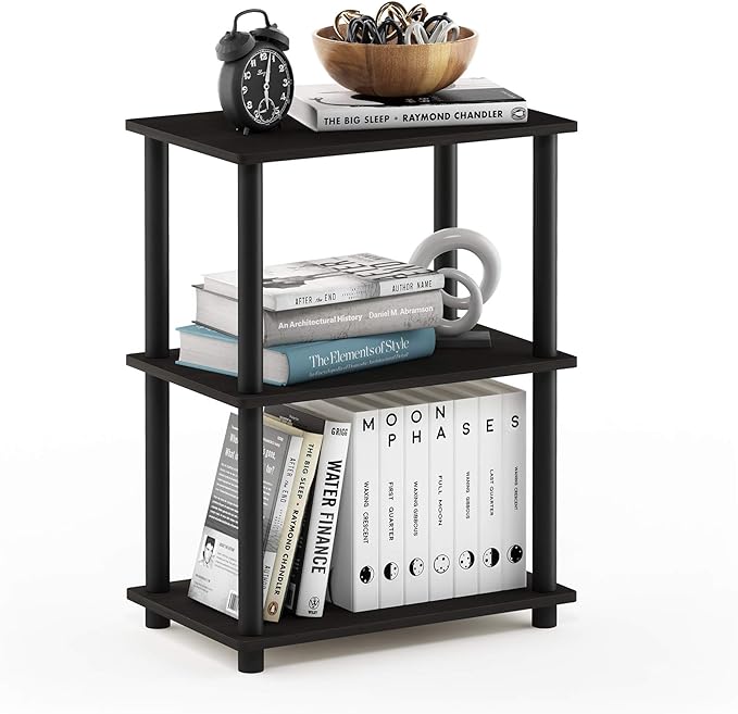 Furinno TURN-N-TUBE Storage Shelves, 3-Tier Book Shelf, Corner Shelf, Toolless Open Shelves, for Organization and Storage, Living Room, Garage, Home Office, Espresso