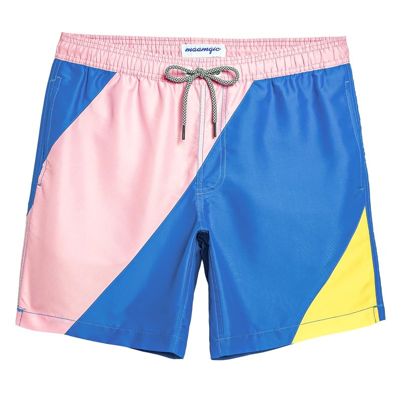 maamgic Mens Swim Trunks Quick Dry Swim Shorts with Mesh Lining Funny Swimwear Bathing Suits 7inch Color Blocking Large