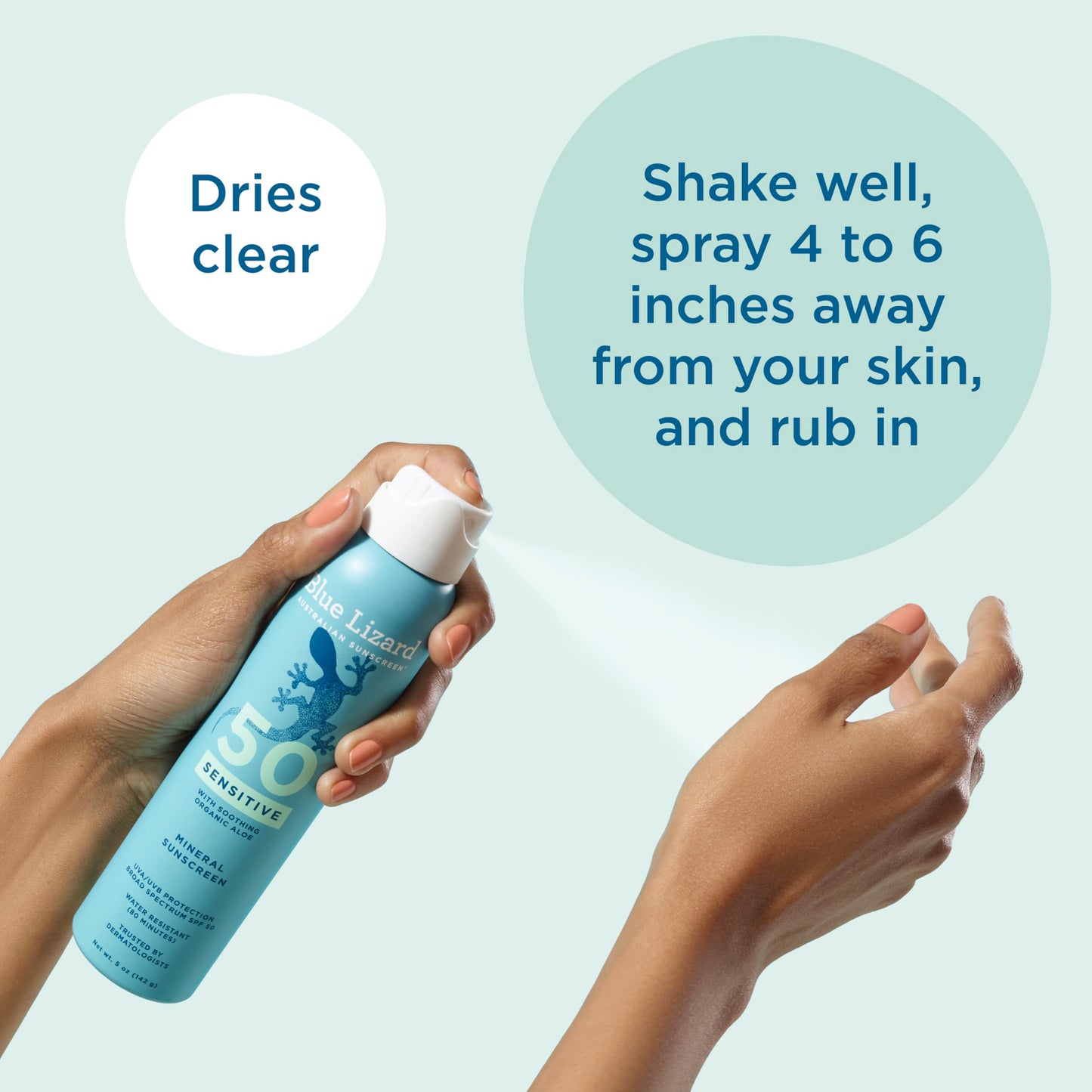 Blue Lizard Mineral Sunscreen Spray, SPF 50+ | Zinc Oxide Formula | Water-Resistant | Dermatologist-Recommended | 5 fl oz Pack of 2