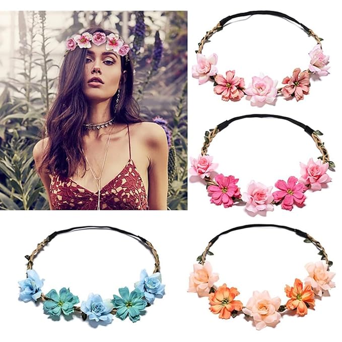 Women Headpieces Collection Accessories - 6 PCS Boho Hair Wreaths, Flower Crowns, Tiaras for , Brides, Bridesmaids, Flower Girls, Weddings