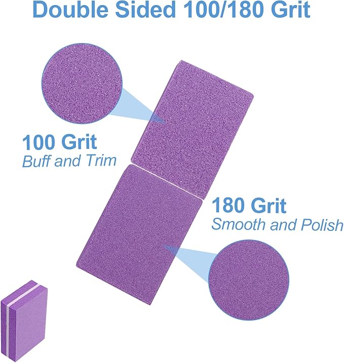 Nail Buffers (50 Pack), Mini Buffer Block Nail File for Acrylic Nails and Natural Nails, 100/180 Grit Nail Buffer Block Bulk Buffing Blocks for Nail Buff Professional Manicure File Blocks Set Purple