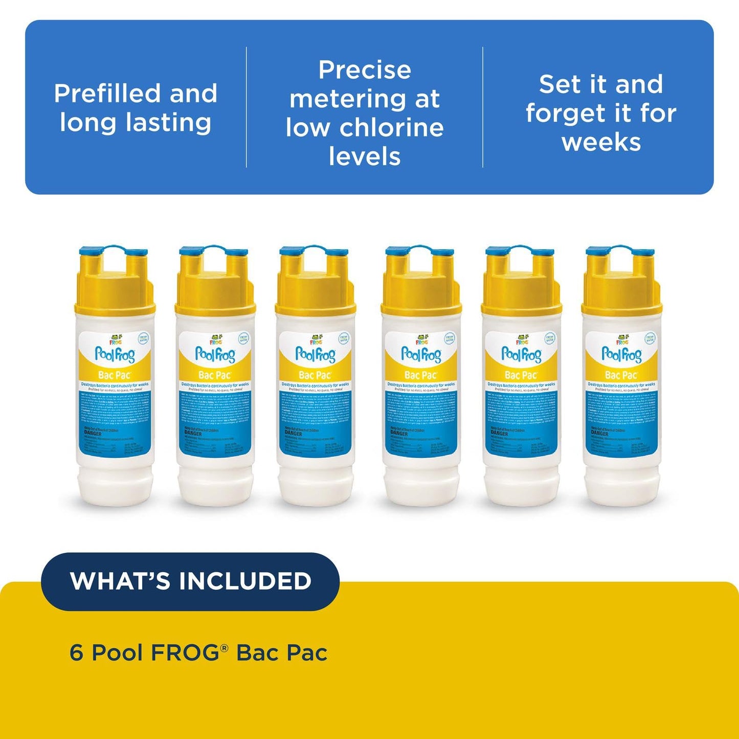 FROG Bac Pac Replacement Chlorine Cartridges for use with Pool FROG Model 5400 and 6100 Cyclers - Prefilled for Easy & Convenient Pool Sanitizing & Water Care - 6 Pack