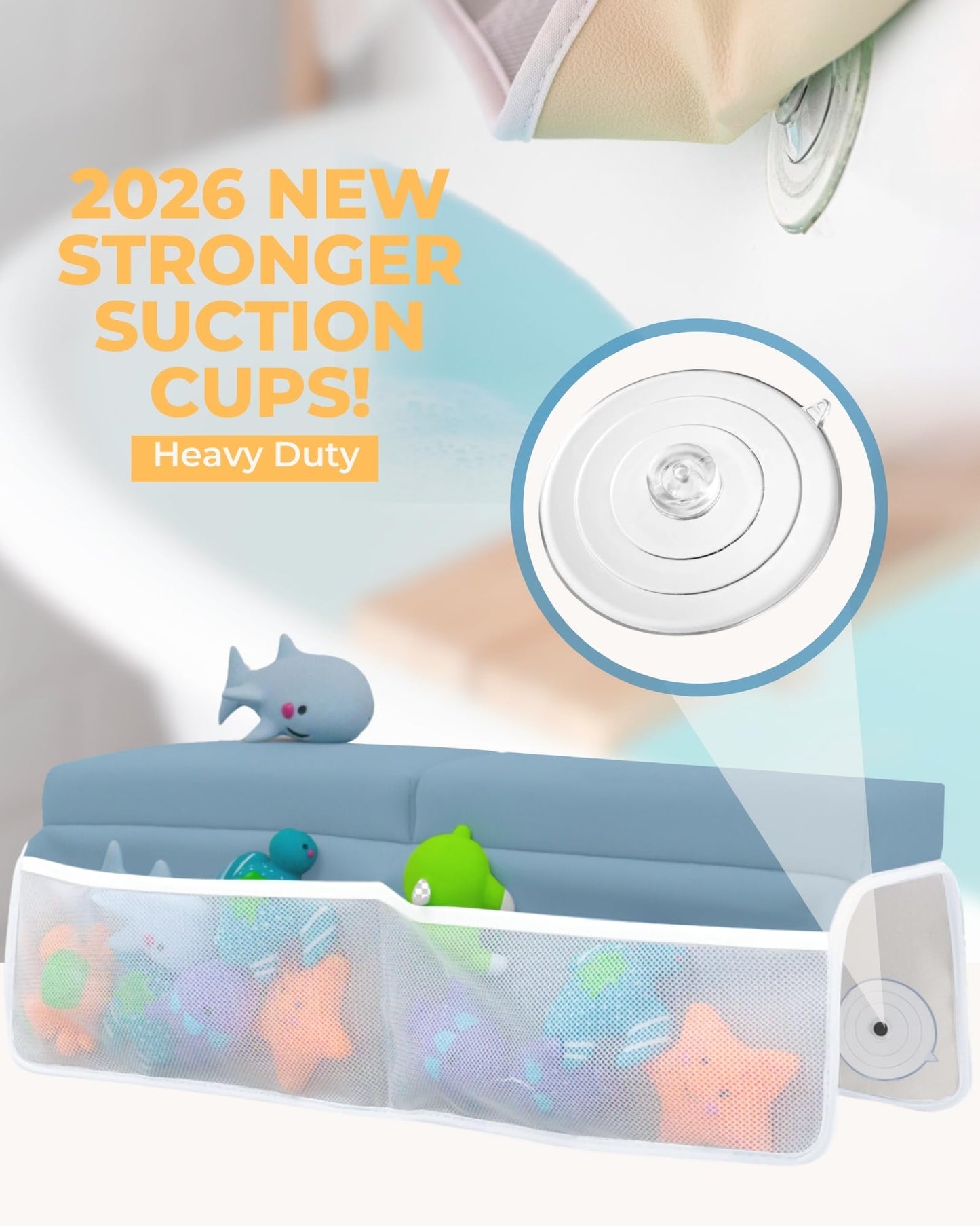 Comfortable Baby Bath Kneeler and Elbow Rest Pad Set – Thick Memory Foam Bath Kneeling Pad with Elbow Support – Baby Bathtub Cushion with Toy Organizer for Bathing Infant or Toddler - Blue