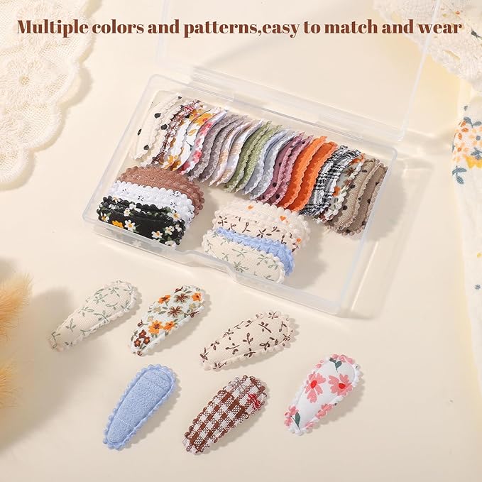 40Pcs Toddler Hair Clips, Baby Girl Hair Clips Print Non Slip Wrapped Snap Hairpins, 1.5" Mini Hair Barrettes Accessories for Baby Girls, Infants, Toddlers