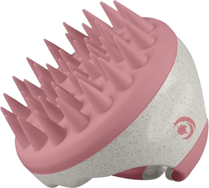 Hair Shampoo Brush and Scalp Exfoliator - Soft Silicone Scalp Massager Hair Growth Stimulator for Wet or Dry Hair - In Shower Scalp Scrubber for Dandruff Removal Made with Recycled Wheat Straw - Pink
