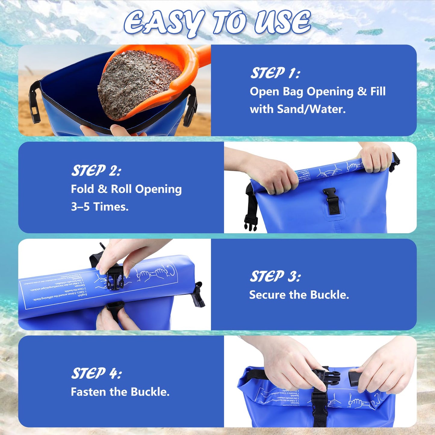 2 Pack 25L/75lb Universal Pool Step Weights 500D PVC Waterproof Swimming Pool Ladder Weights No Breaken Above Ground Pool Ladder Sand Bags, Foldable Pool Stair Weights for Pool Steps(Blue)