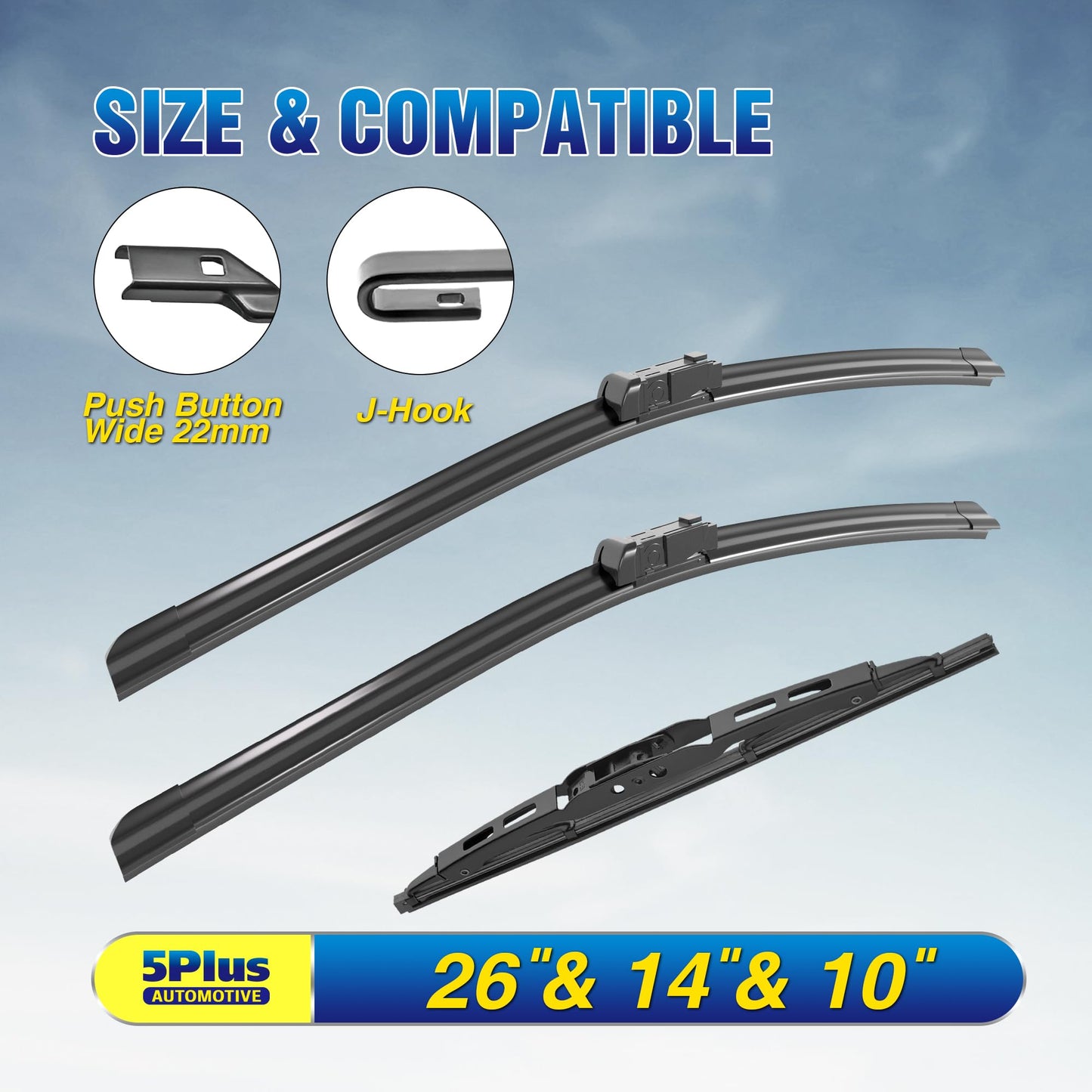 5 PLUS Windshield Wipers Replacement For 2013-2021 Buick Encore, 2015-2022 Chevrolet Trax Windshield Wipers, Original Equipment Automotive Replacement Windshield Wiper Blades 26"+14"+10"(3 Wipers)