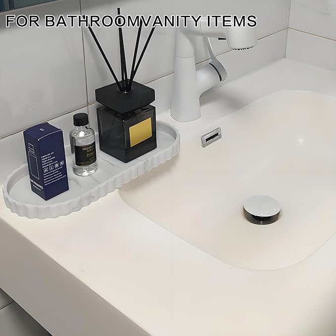 Silicone Vanity Tray Organizer 12"x5.3" White Marble Lace Edge for Countertop Catchall for Perfume Candles Jewelry Dish Perfume Trays for Vanity Bathroom Decorative Tray for Kitchen Counter