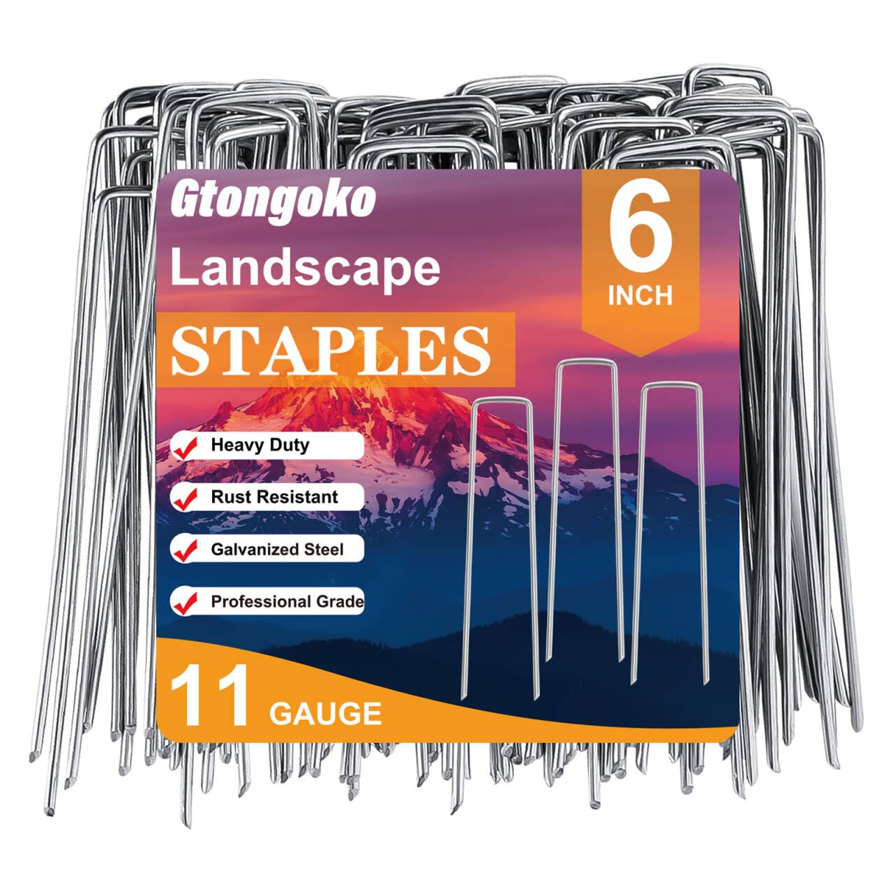 Gtongoko 200 Pack Galvanized Landscape Staples Garden Stakes Plant Cover Stakes 6 Inch 11 Gauge SOD Staples Fence Stakes for Landscaping Securing Weed Barrier Fabric, Decoration