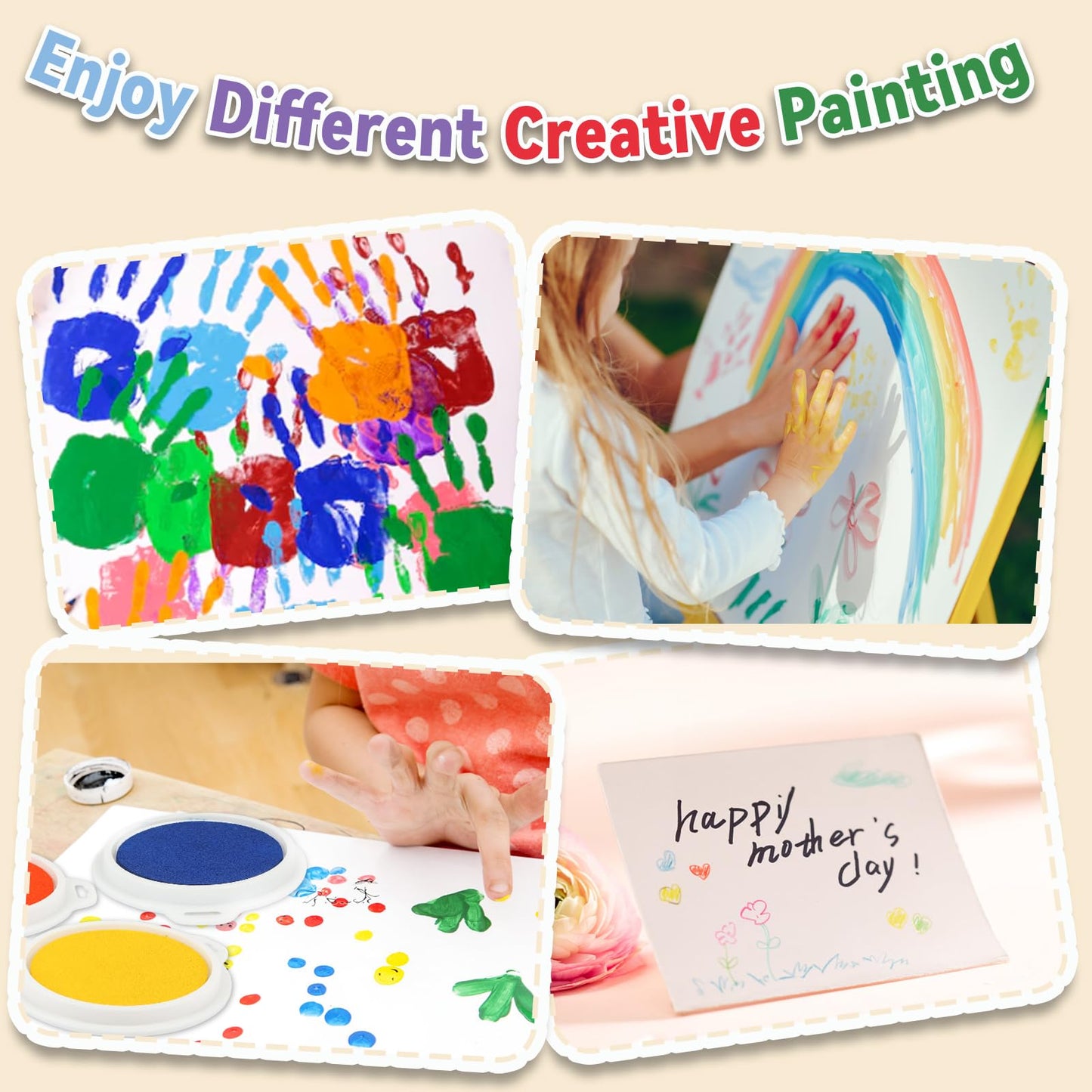 8 Colors 7" Large Ink Pads, Safe & Washable Stamp Pads for Kids, Vibrant Craft Ink Pad for Handprint & Footprint Art, Finger Painting, Card Making DIY Crafting, Paper, Wood, Fabric