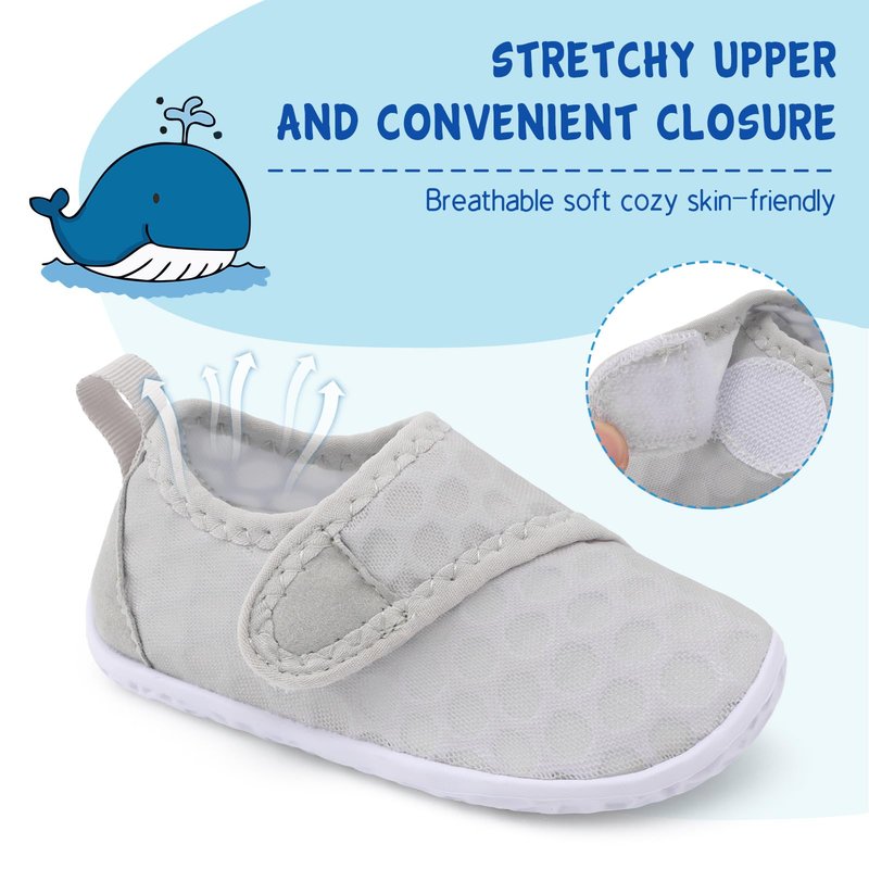 LeIsfIt Kids Water Shoes Toddler Girls Boys Swim Shoes Outdoor Quick-Dry Breathable Aqua Socks for Beach Pool Surf, LightGrey, 13 Little Kid