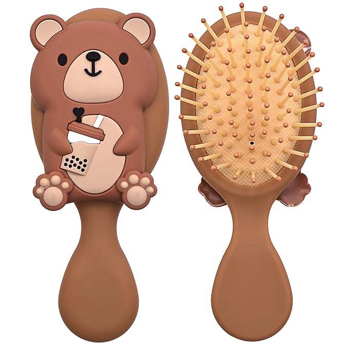 Mini Toddler Hair Brush Detangler Brush Kids Detangling Hairbrush Soft Massage Comb Small Travel Hair Brush for Thick Curly Thin Long ShortÃ¯Â¼ÂBrownÃ¯Â¼Â
