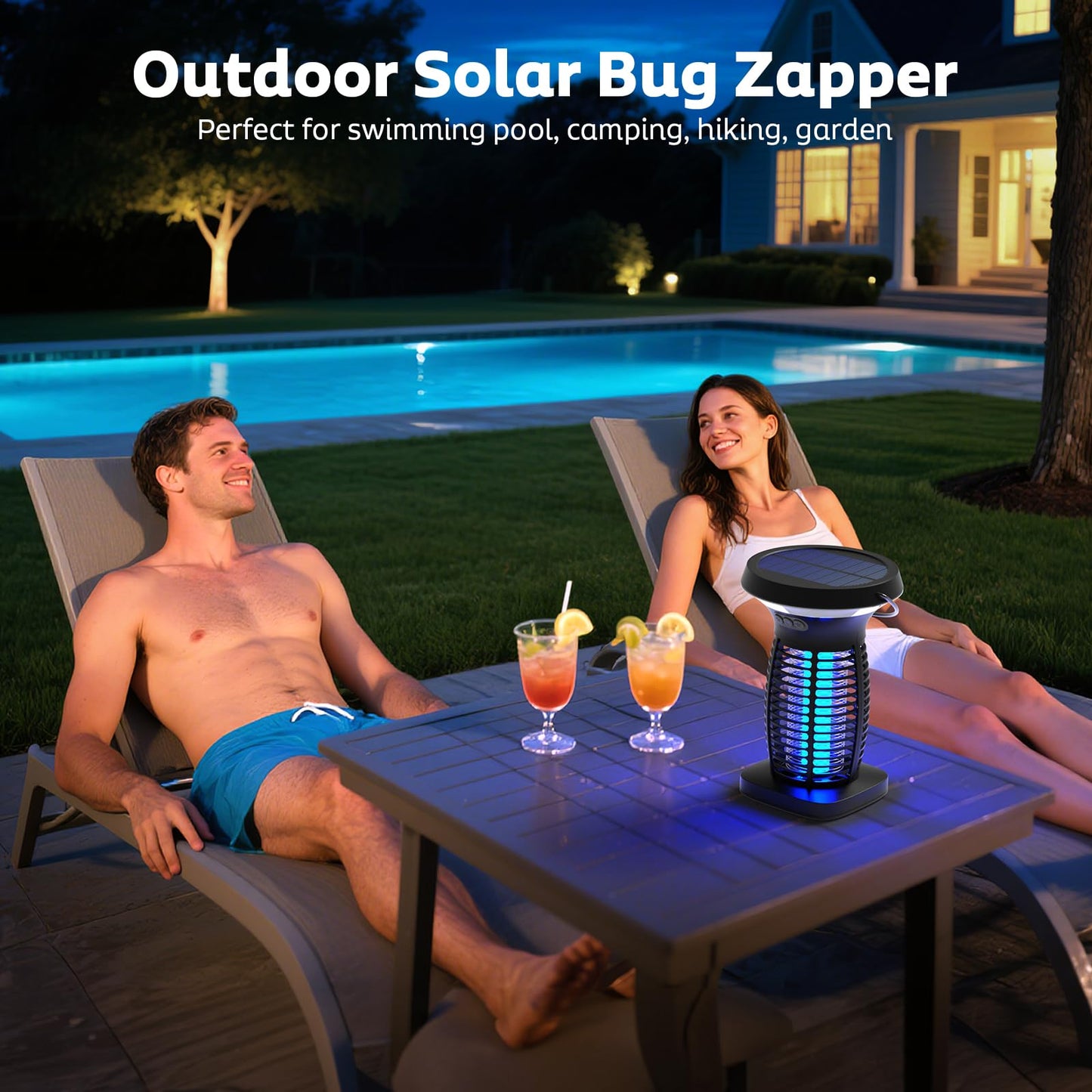 OnBeam Solar Bug Zapper Outdoor, Mosquito Zapper Outdoor Waterproof Electric Rechargeable Fly Zapper with Solar Panel, 4200V Fly Trap Indoor for Home Backyard, Patio, Garden, Camping