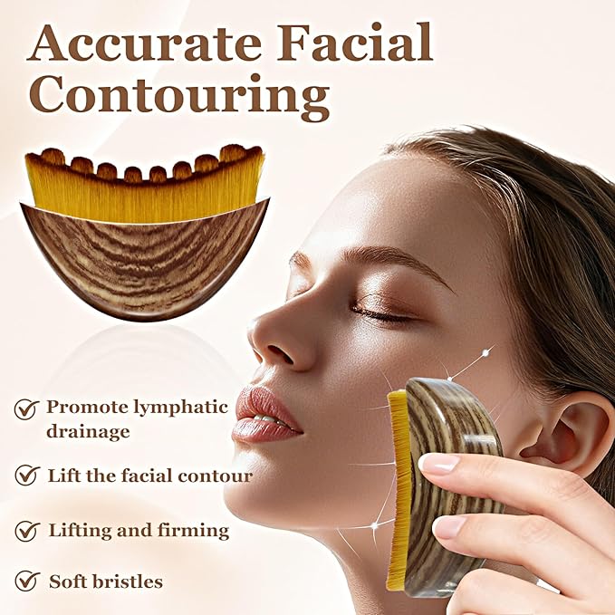 Lymphatic Contour Face Brush - Lymphatic Drainage Makeup Brushes for Sculpting & Lifting, Anti-Puffiness Detox Massage, Boosts Skincare Absorption & Glow, Soft Bristles for All Skin Types (Brown)