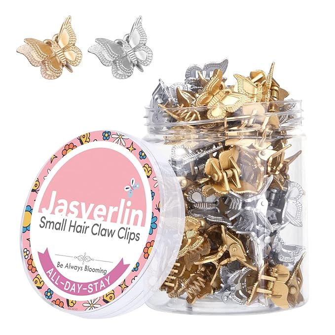 Mini Butterfly Hair Clips 50pcs - Non-Slip Metallic Silver Gold Hair Claws Clip Y2K 90s 2000s Small Tiny Cute Accessories Organizer for Women Girls Kids (Silver & Gold)