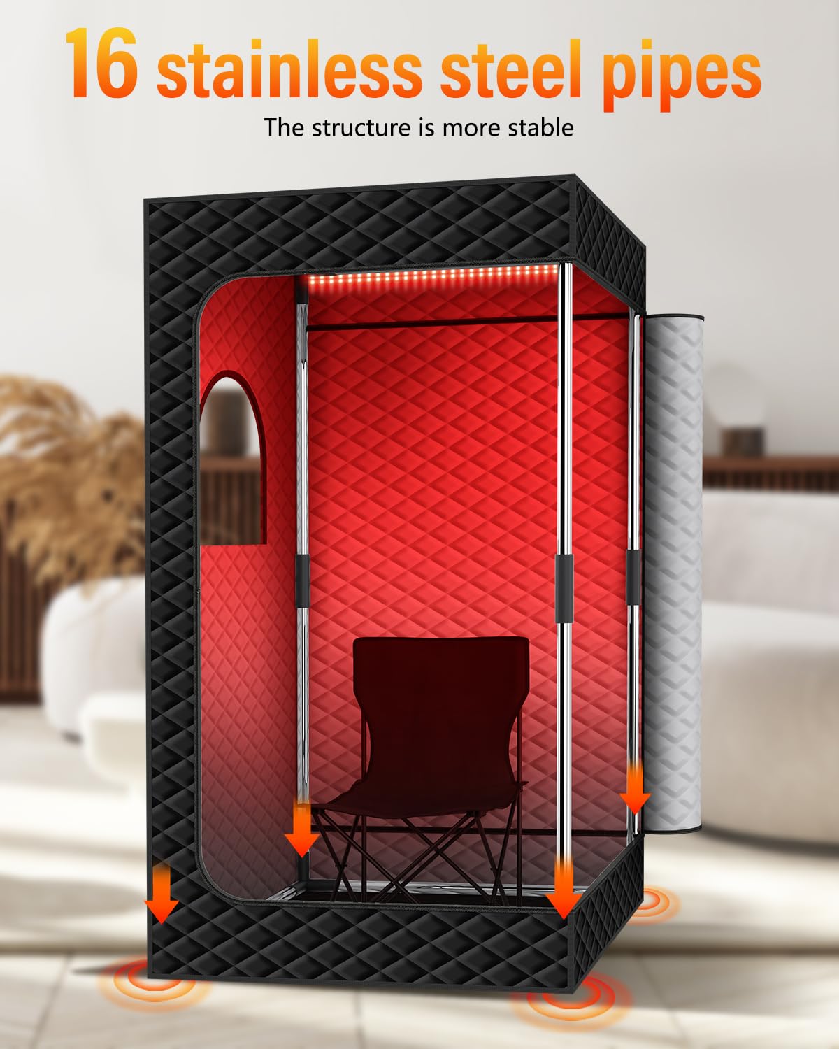 KASUE Portable Steam Sauna Tent for Home, Infrared Sauna with 3L Steamer, 9 Temp Levels & 99 Min Timer, 5-Layer Waterproof Insulated, Folding Chair Included, Indoor Spa (Light Black)