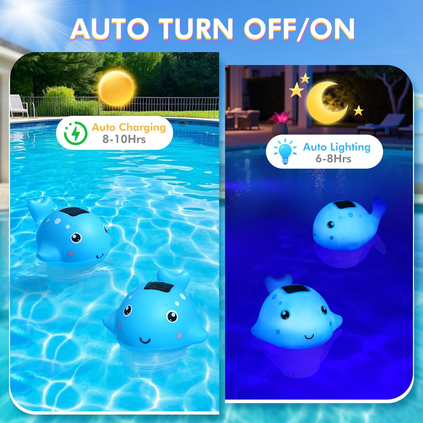 Blufree Pool Chlorine Floater, Solar Chlorine Tablet Floater w/Adjustable Release, Glow in The Dark Large Capacity Whale Floating Chlorines Dispenser for Pool Hot Tub Spa Fits 3 Inch Tabs
