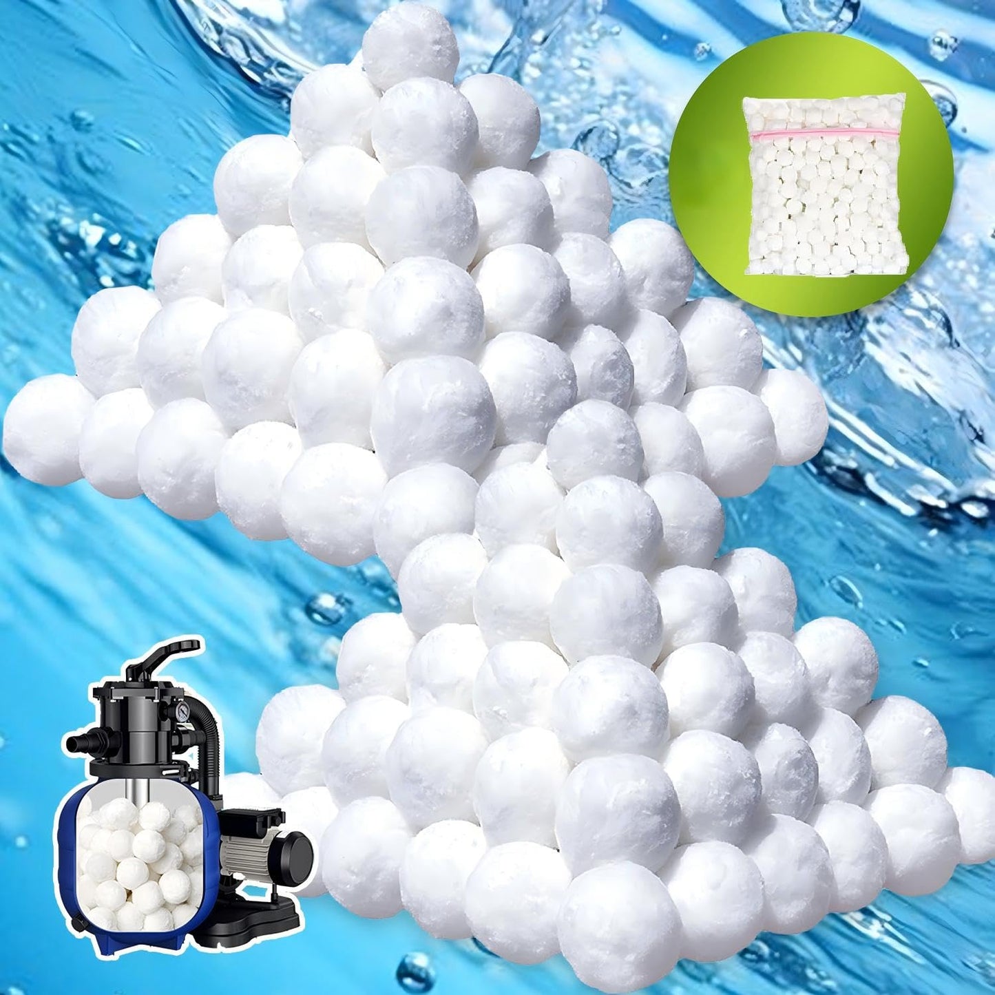 Vahlbeste 5.0 Lbs Pool Filter Balls for Sand Filter, Reusable Eco-Friendly Sand Filter Balls (Equals 225lbs Pool Filter Sand), Pool Filter Media Balls with Filter Bag, Filter Balls for Swimming Pools