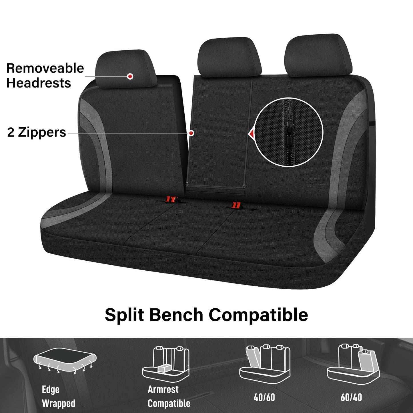 CAR PASS EVA Waterproof Back Seat Cover,Gray Bench Seat Cover, Rear Seat Cover Universal Fit for Cars Sedans SUVs Vans Truck 95% Automotive Interior Backseat Car Covers (Rear,Black and Gray)