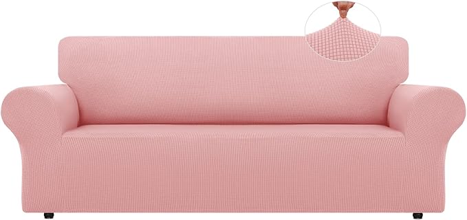 LURKA Stretch Oversized Sofa Slipcovers 1 Piece Couch Covers for 3 Cushion Couch Sofa Furniture Protector Full Sofa Covers with Elastic Bottom for Kids and Pet (X-Large, Pink)