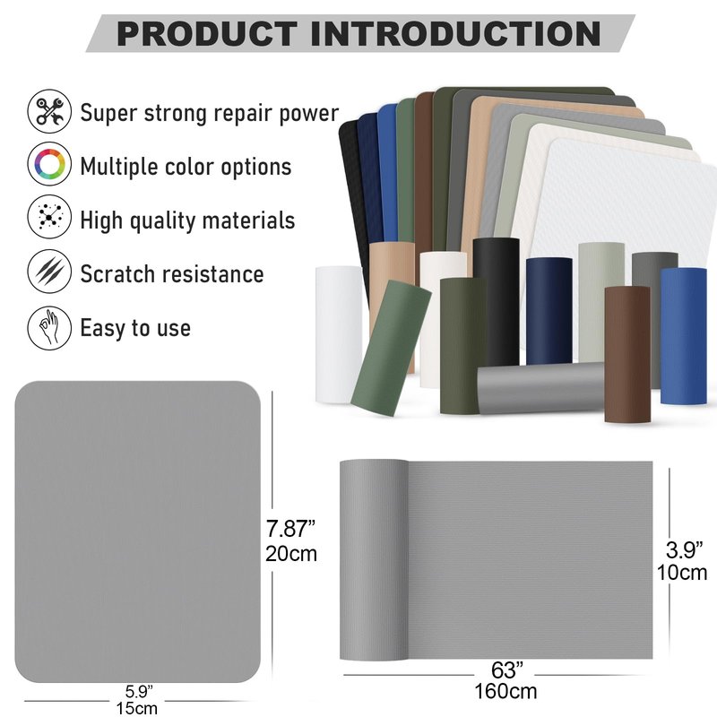 OAZ 3.9 x 63 inch Nylon Repair Patches Nylon Fabric Patch Self-Adhesive Fabric Repair Tape Waterproof Lightweight Outdoor Gear Patch Kit for Down Jacket Clothing Tent Bag (Light Gray)