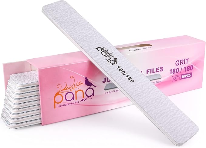 10PCS Jumbo Size PANA Professional Double Sided Nail Files - Zebra, 180/180 Grit - Emery Board Nail Buffering File Manicure Pedicure Nail Polisher Washable