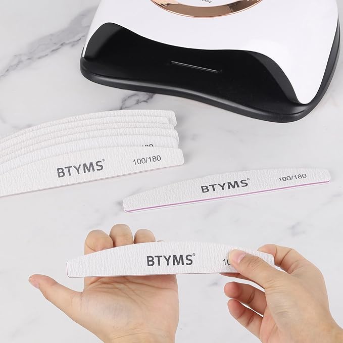 BTYMS 10Pcs 100/180 Grit Nail Files - Double-Sided Emery Boards for Acrylic, Gel & Natural Nails