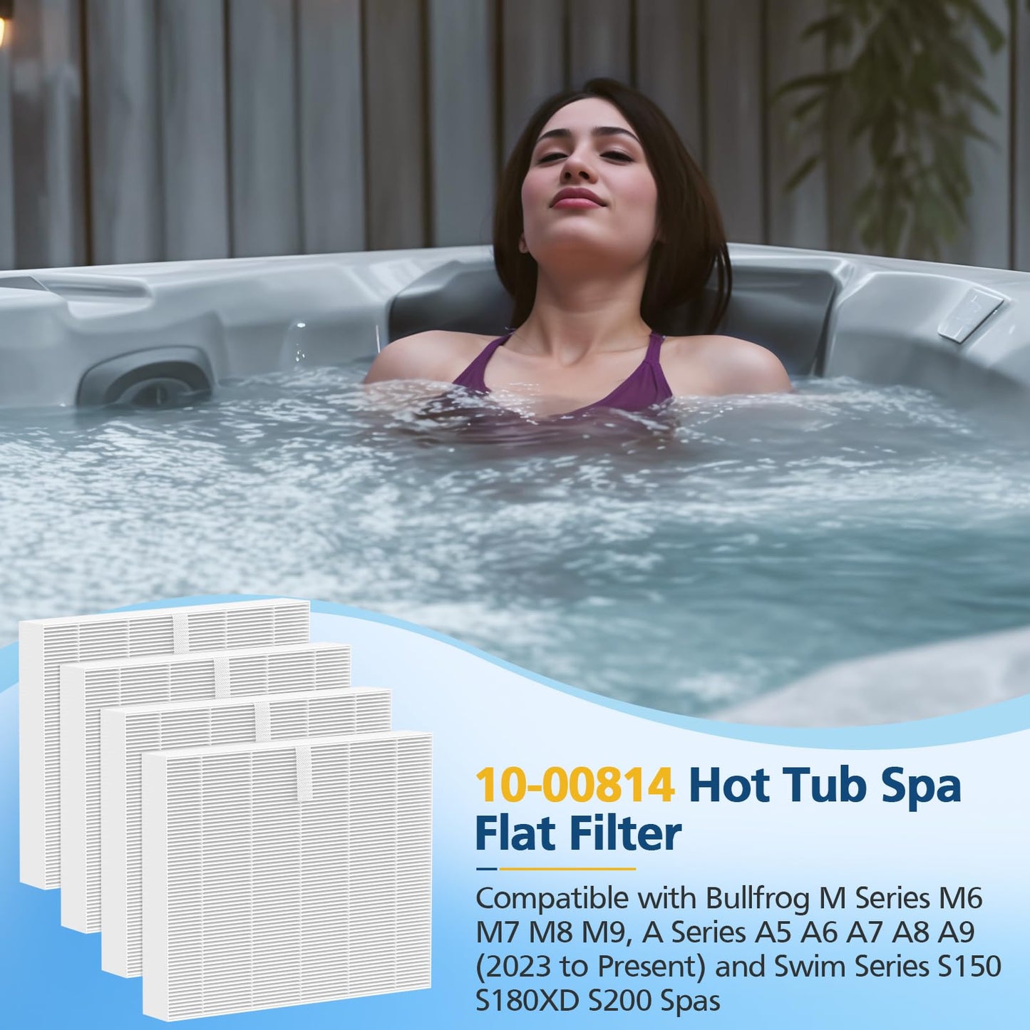 Beckacher 10-00814 Hot Tub Spa Flat Filters Compatible with Bullfrog M Series M6 M7 M8 M9, A Series A5 A6 A7 A8 A9 (2023 to Present) and Swim Series S150 S180XD S200-4 Pack