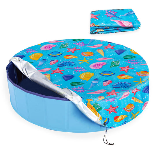 Docuwee Round Dog Pool Cover 63"(5ft), Foldable Kiddie Solar Cover Fit Dog Collapsible Swimming Pool, Pets Kids Bath Tub, Anti-UV Dustproof Safety Pool Covers, Starfish Patterns