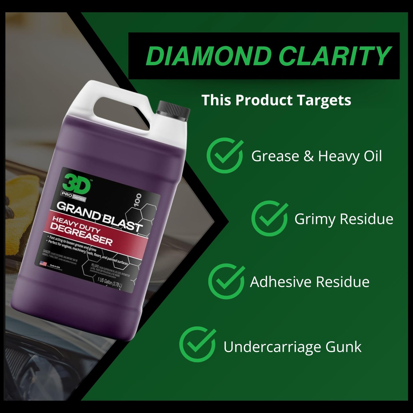 3D Grand Blast Engine Degreaser – Heavy Duty Biodegradable Cleaner for Engines, Wheels, Exhausts & More – Fast-Acting, Non-Staining – Made in USA – 1 Gallon