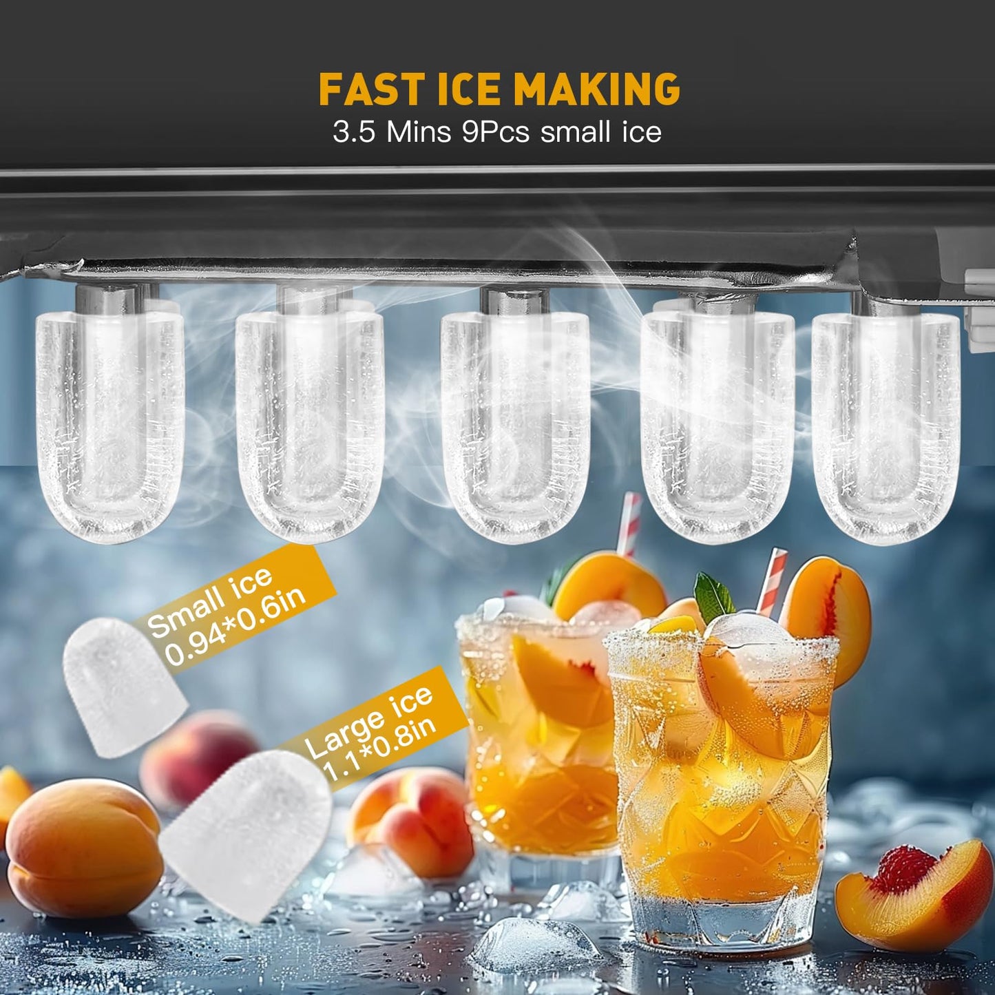 38lbs per Day Ice Maker Machine, Large Capacity Countertop Self-Cleaning, Fast Making 9 Ice Cubes in 3.5 Mins, 2 Bullet Sizes, Quiet Operation for Kitchen, Camping, RV, and Parties