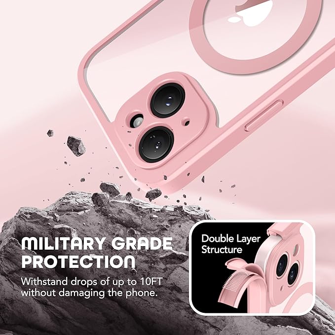 Magnetic for iPhone 15 Plus Case, Compatible with MagSafe, Built-in Privacy Screen Protector and Camera Protection, Anti Spy Full Body Dustproof Shockproof Hard Phone Case 6.7", Pink