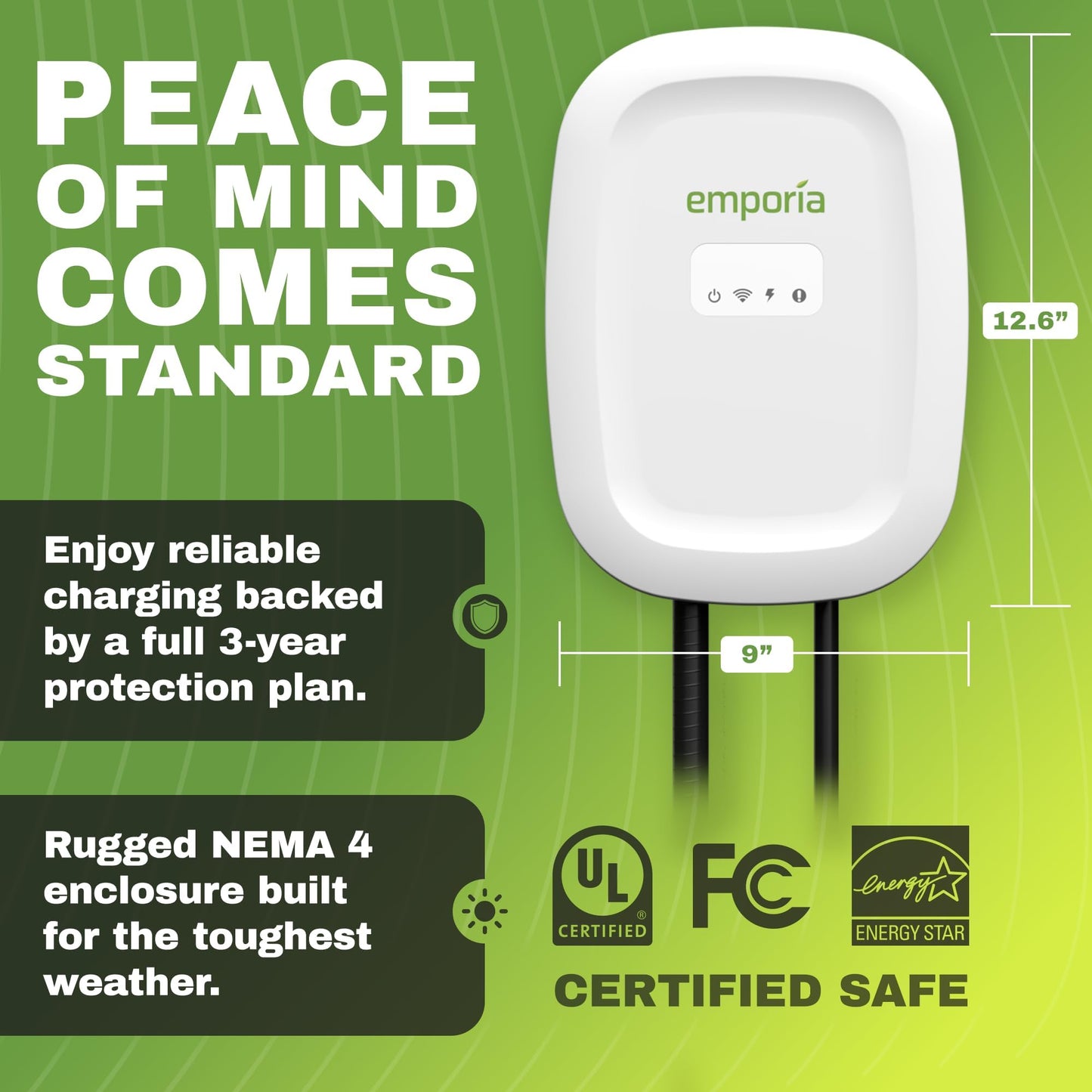 EMPORIA Level 2 EV Charger w/ J1772 Connector — 48 Amp, 240V WiFi Enabled Electric Vehicle Charging Station, 25ft Cable, NEMA 14-50, Black