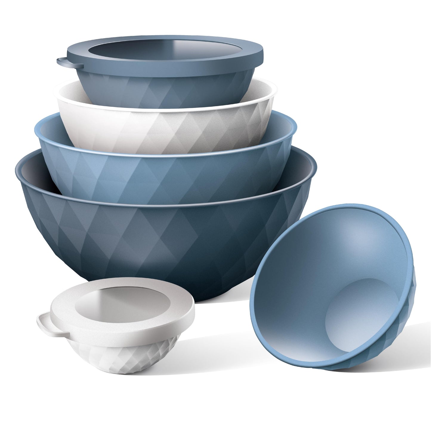 COOK WITH COLOR Mixing Bowls with Lids - 12 Piece Plastic Nesting Bowls Set includes 6 Prep Bowls and 6 Lids, Diamond Design - Microwave Safe (Mint)