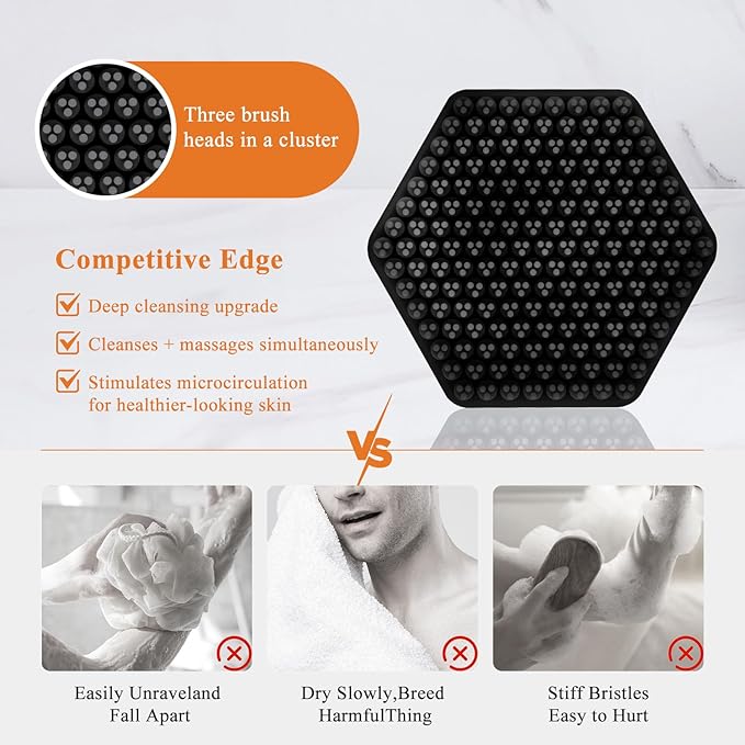 Silicone Face Scrubber for Men, Gentle Exfoliator Pad & Massager, Facial Cleansing Brush Silicone Face Wash Brush Removes Dead & Dry Skin (Black)
