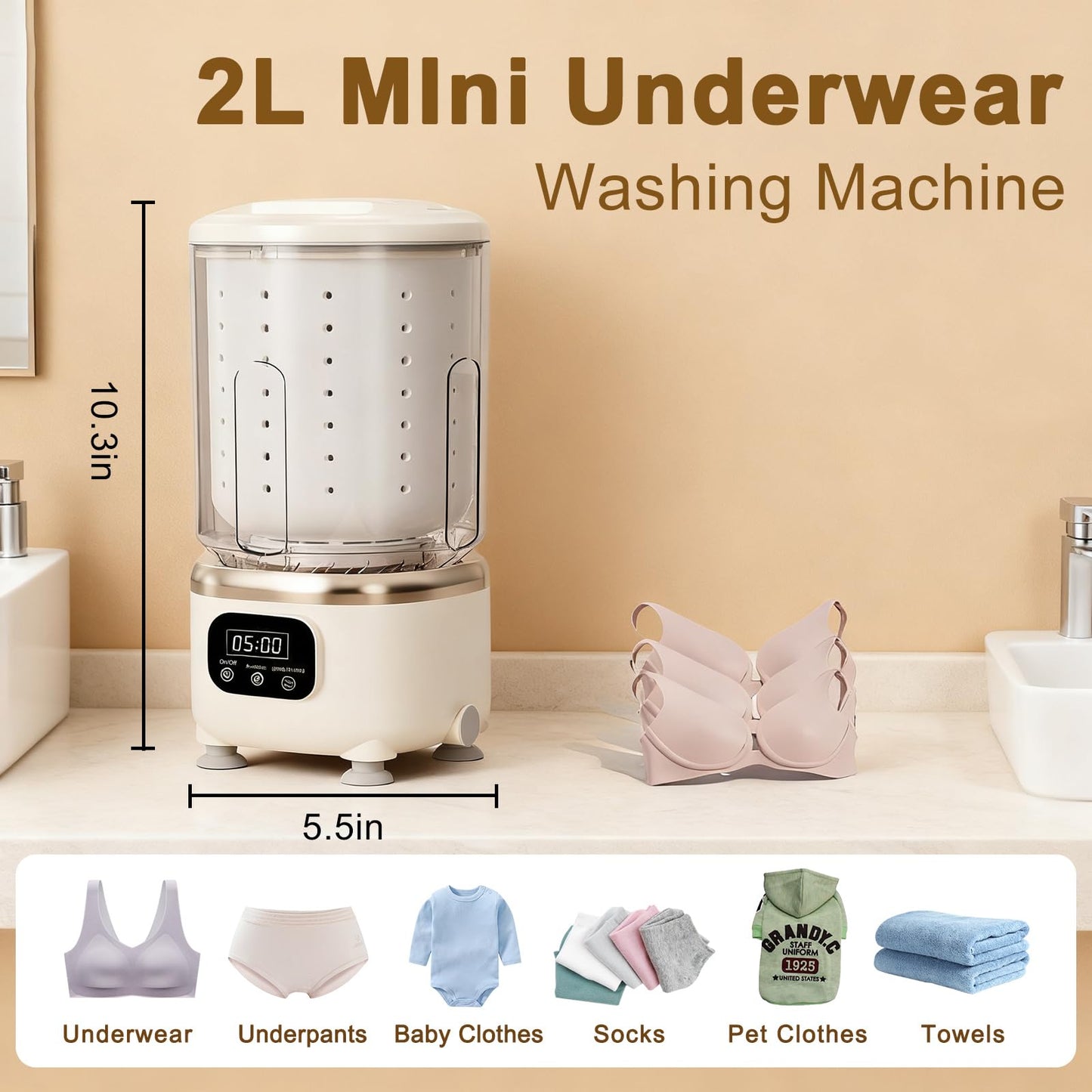 Underwear Washing Machine,Portable Washer & Spin Dryer Combo,Mini Washing Rechargeable Cordless Washing Deep Cleans Small Clothes Small Clothes for Apartment, Dorm, Travel & Hotel Use (2 L capacity)