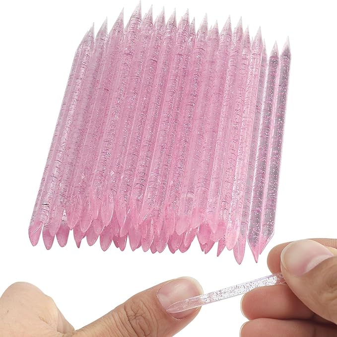 60pcs Nail Care Kit,10pcs Nail Files Different Grit Straight and Half Moon, 50pcs Crystal Nail Care Sticks, Cuticle Manicure and Pedicure Stick for Salon Home (Pink Kits)