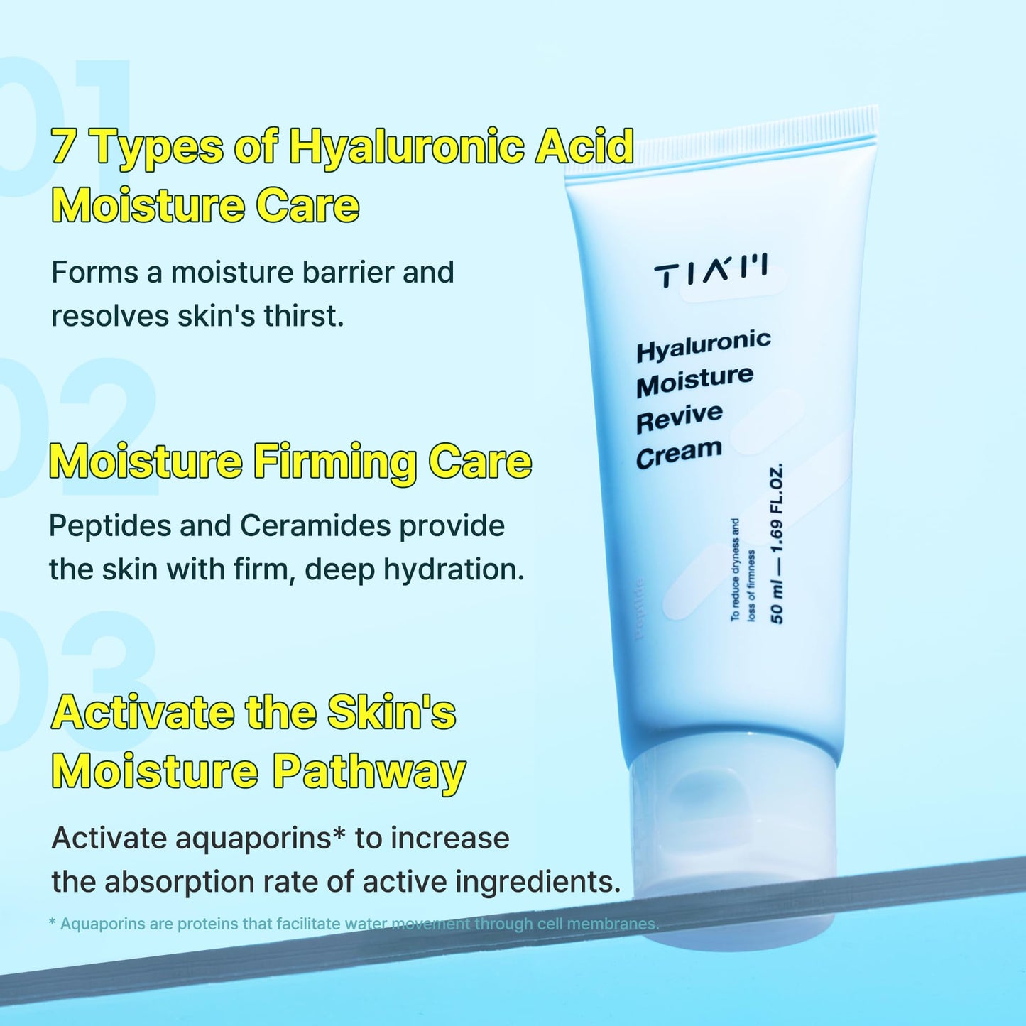 TIA'M TIAM Hyaluronic Moisture Revive Cream, 1.69 fl oz, Peptide & Ceramide Facial Moisturizer for Long-Lasting Hydration and Firming, Perfect for Dry and Dehydrated Skin, Korean Skin Care