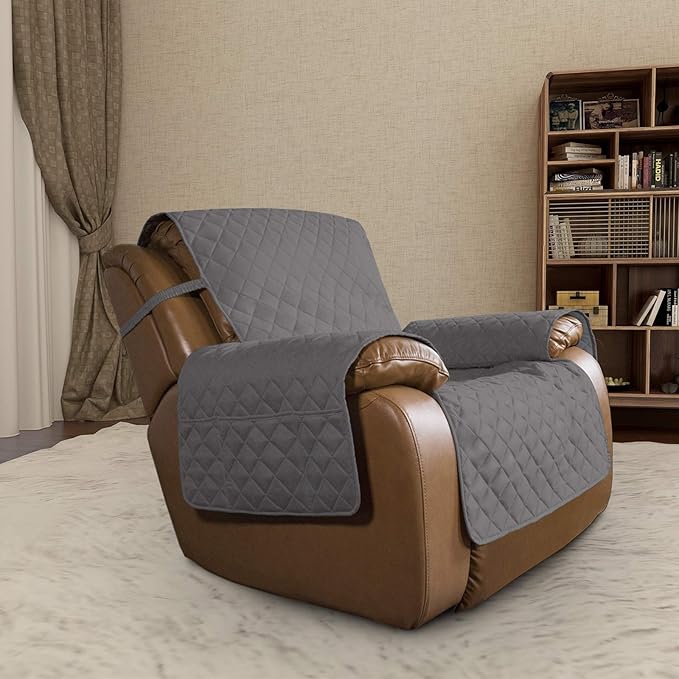 Easy-Going Oversized Recliner Cover Reversible Couch Cover Sofa Cover for Living Room Water Resistant Furniture Protector with Elastic Straps for Pets Dog (Oversized Recliner, Gray/Gray)