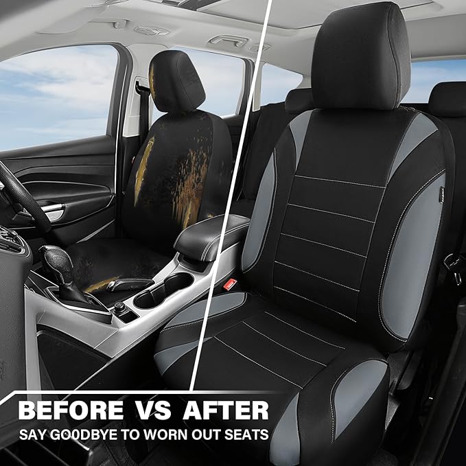 CAR PASS Waterproof Car Seat Covers Full Sets, Universal Fit Seat Covers for Cars, EVA Neoprene Seat Cover Set Full Sets, Interior Covers for Auto SUV,Vans,sedans, Trucks,(Black and Gray)