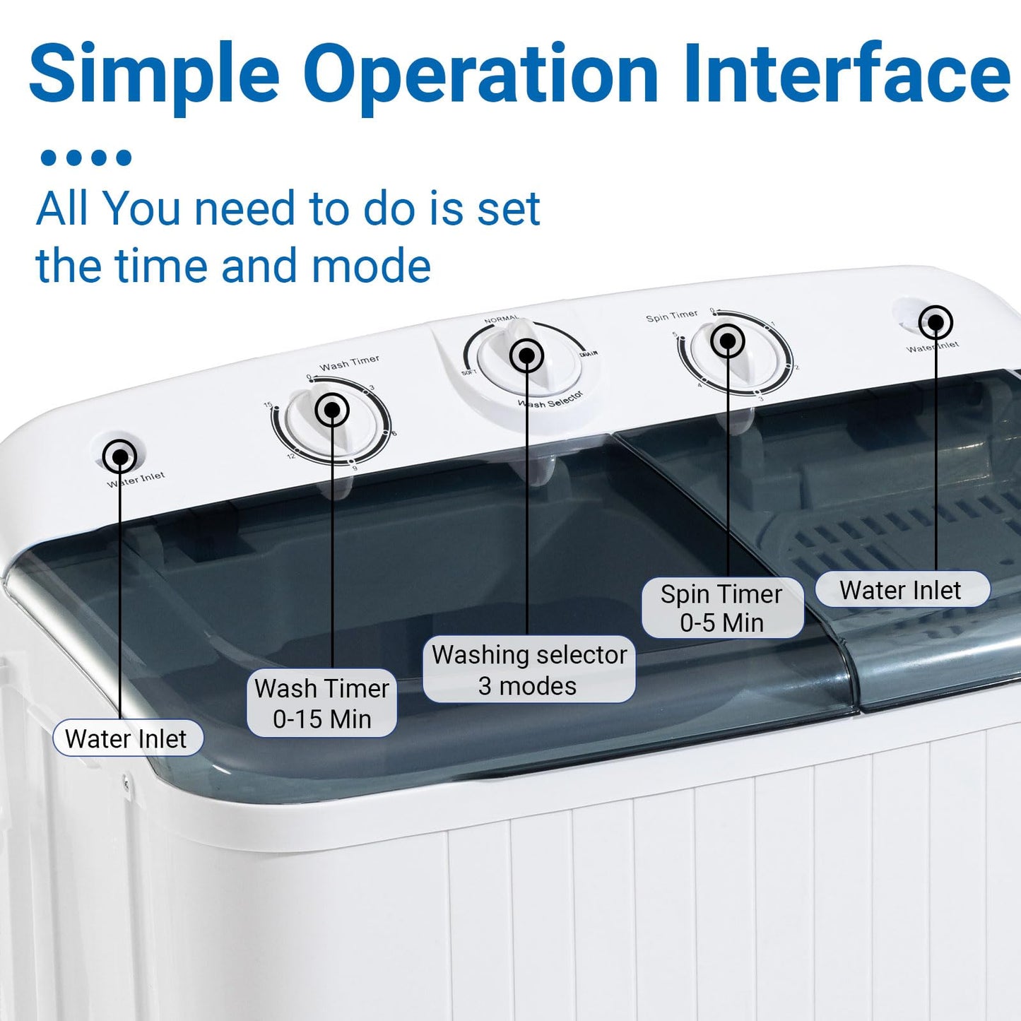Portable Mini Twin Tub 22Lbs Washing Machine with Drying Rack & 10 Hangers, Washer(13Lbs) and Spinner(9Lbs) Combo with Timer Knob, Compact Semi-automatic Laundry Washer for Home Dorm Apartment, Black