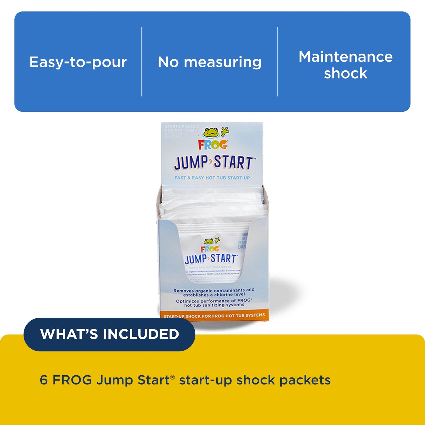 FROG Jump Start for Hot Tubs - Start-Up Chlorine Shock Removes Organic Contaminants & Establishes Chlorine Level - Hot Tub Set Up & Treatment - 6 Pack