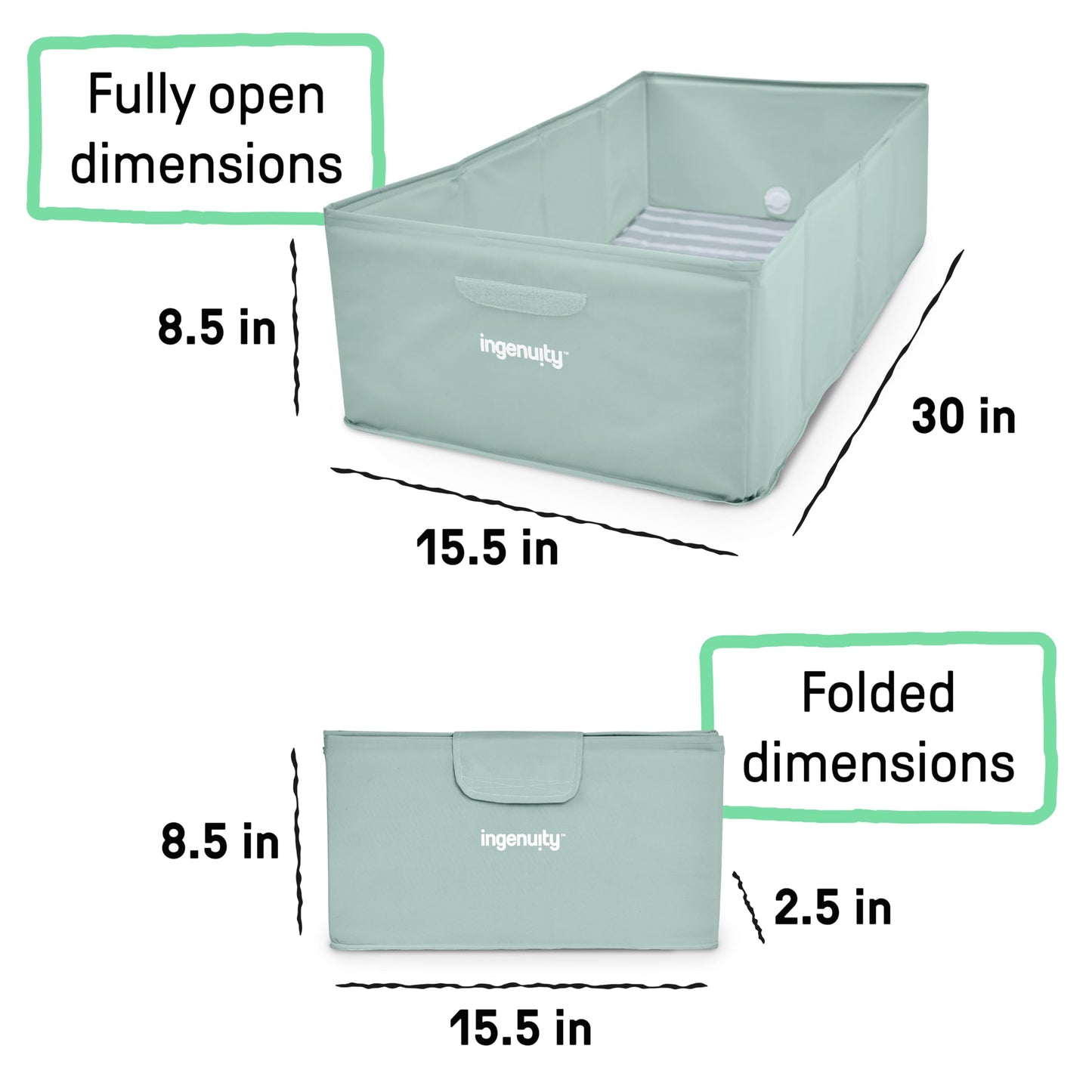 Ingenuity Tuckaway Toddler Folding Tub, Converts Shower to Tub, Folds to Store, Easy to Clean, No Assembly Required, Portable Baby Bathtub for Travel, 12M-5Y, Green