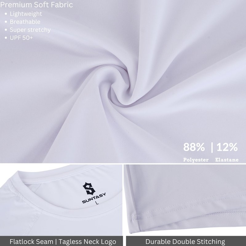 SUNTASY Men's Long Sleeve UPF 50+ Sun Protection T-Shirt Quick Dry Lightweight Fishing Running Rash Guard White