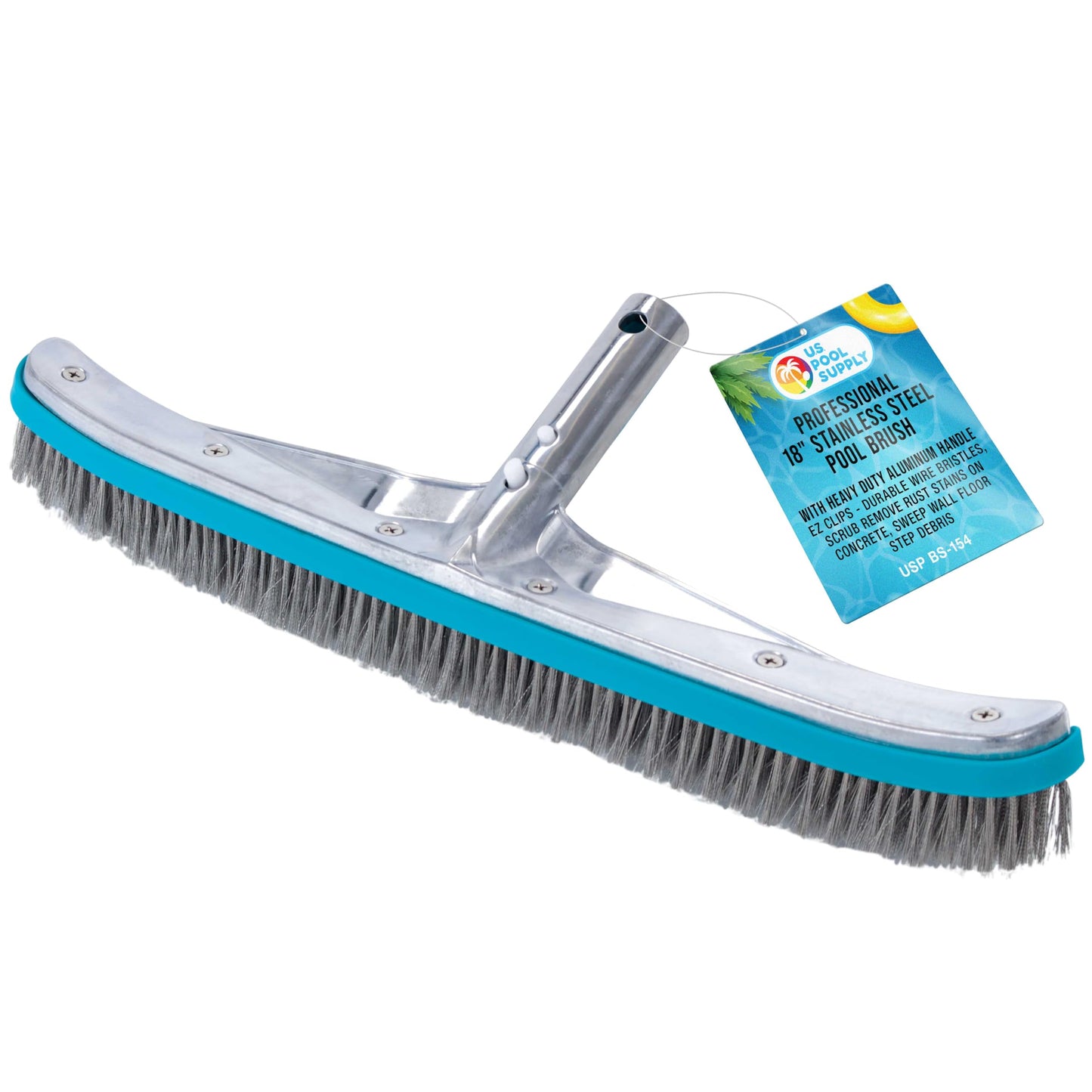 U.S. Pool Supply Pool Brush Head for Inground Pools - 18" Stainless Steel Pool Brush, Metal Wire Bristles, Underwater Scrubber Brushes - Remove Calcium Build-Up on Tiles, Rust Stains on Concrete Walls