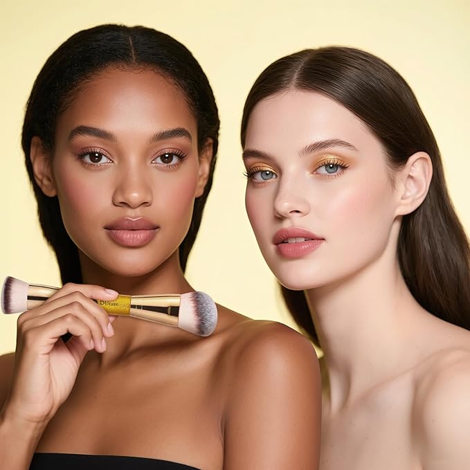 DUcare Dual End Foundation Contour Bronzer Brush, Gold Glitter Handle Double Ended Professional Face Makeup Tool for Liquid Cream Powder