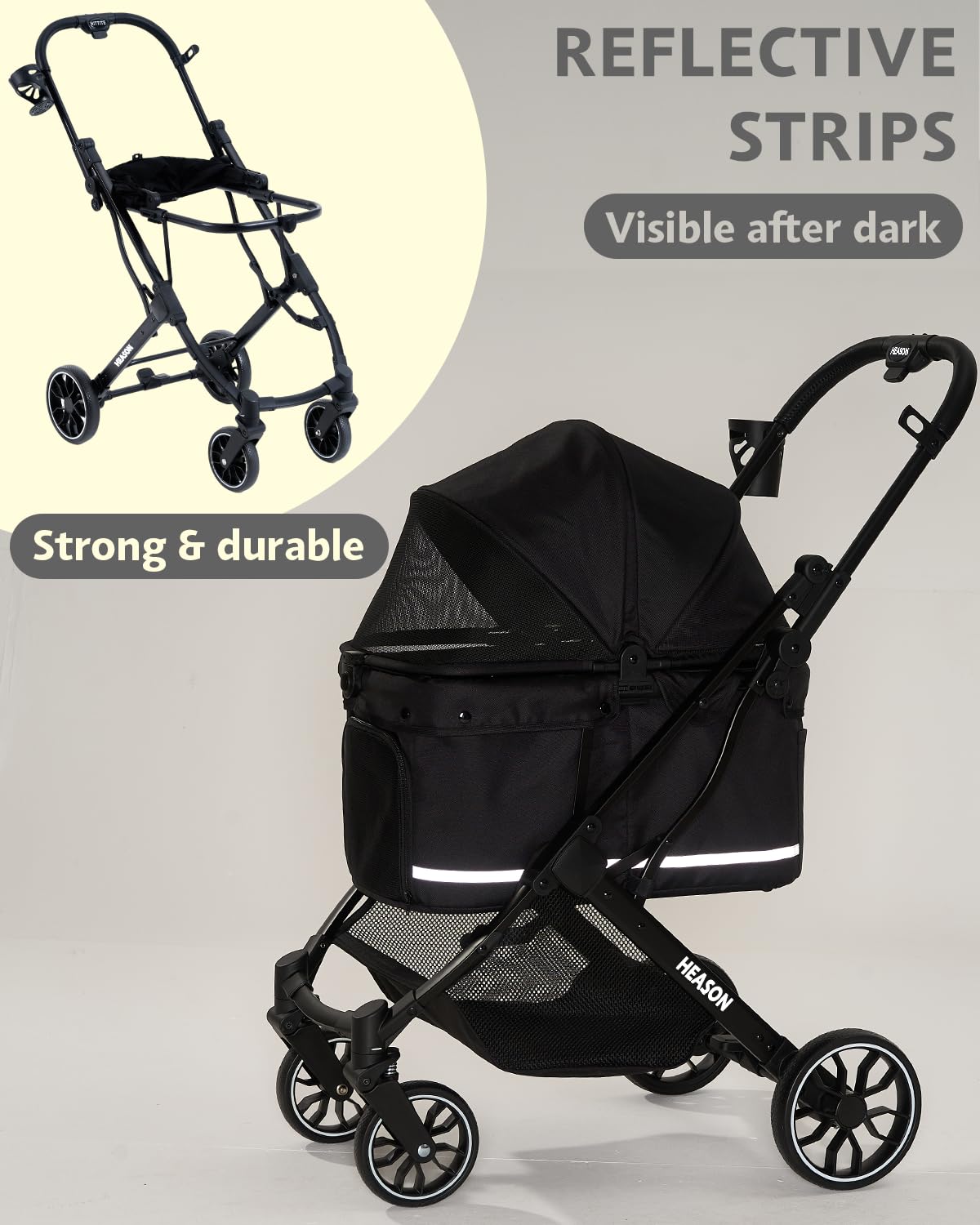 Dog Stroller with Waterproof Rain Cover, Heavy-Duty All-Terrain 4-Wheel Pet Stroller with Adjustable Sunshade Canopy, Foldable Travel Dog Strollers for Small/Medium Dogs Up to 121 lbs