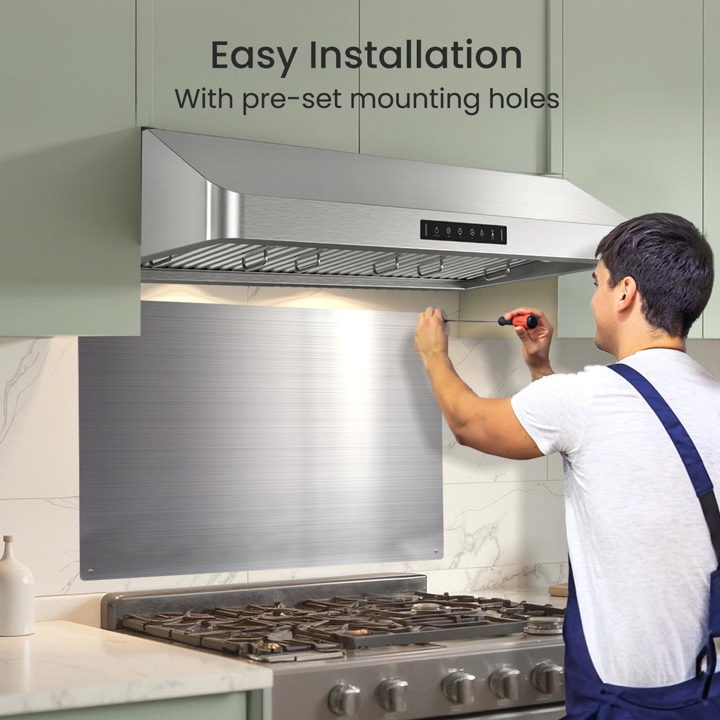 Kitchen Wall Shield – 24x30 Inch Stainless Steel Stove Backsplash for Easy Setup, Stove Backsplash Protector for Wall, Pre-Drilled Holes, Easy Clean