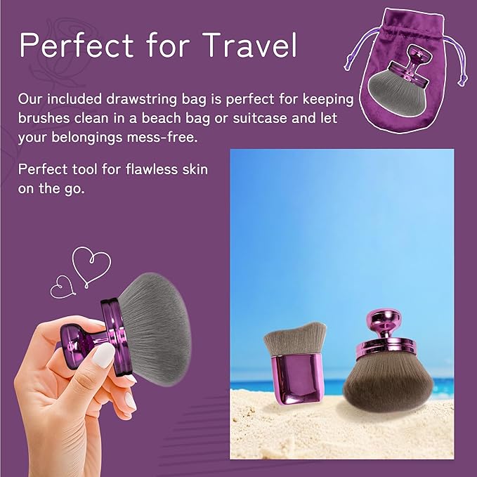 Blend & Blur Extra Large Body Makeup Brush for Self Tanner,Leg Makeup & Bronzer Self Tan Applicator, 3.2inch Wide Round Head Kabuki Brush For Application with Drawstring Bag (Purple2)